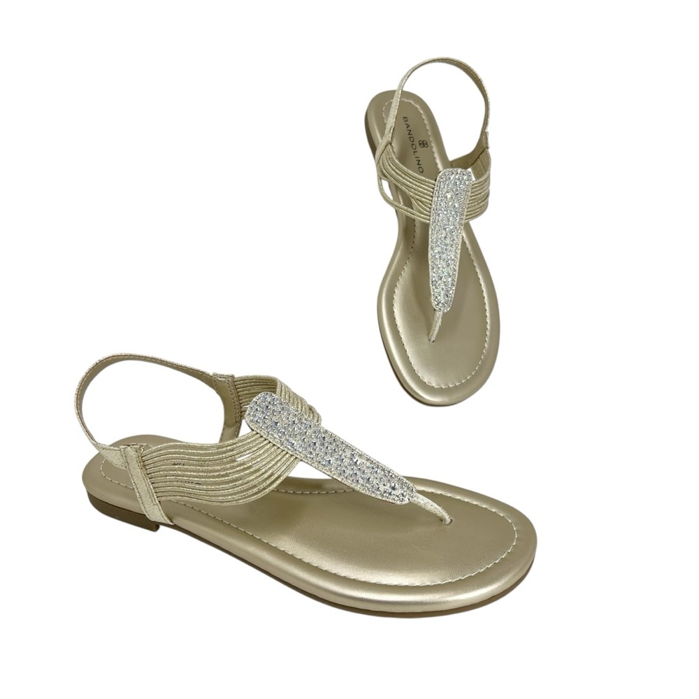 Bandolino Women's Kayte Embellished T Strap Flat Sandals Gold-Tone Size 6.5M